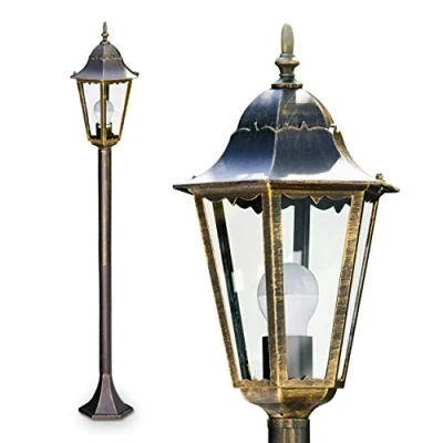 Immagine di lampada da esterno Hongkong, terra, stile antico, in fusione di alluminio marrone/oro, lastre vetro, luce percorso 120 cm, giardino retrò, E27, IP44, senza lampadina/e