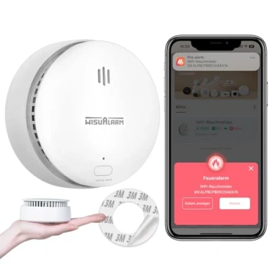 Immagine di Rilevatore di Fumo WiFi, Wi Fi Intelligente con App Wisualarm, Allarme Batteria Sostituibile, Incendio Conformi a EN14604