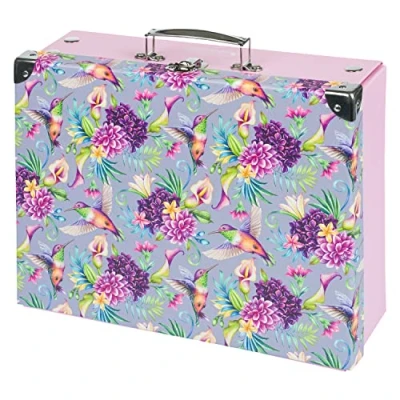 Immagine di Baagl Valigia per bambini giocattoli e forniture scolastiche, valigetta di cartone, giocattolo, pieghevole, custodia pieghevole con manico in metallo, Colibrì, 32.5 x 26 10.5