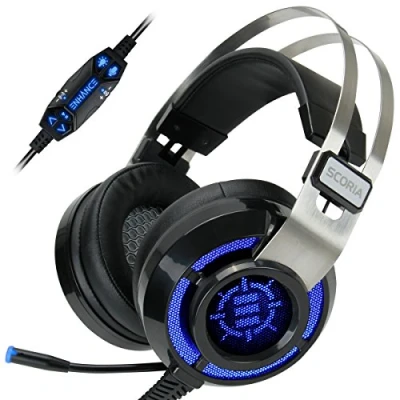 Immagine di ENHANCE Scoria Cuffie Gaming USB con Virtual Surround Sound 7.1, di Gioco , Basso e Vibrazioni Regolabile LED Luci Regolabili 5 Colori Controllo Volume Microfono Retrattile PS4, PC