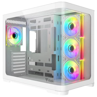 Immagine di Itek case DARK CAVE CURVED Gaming Tower, ATX, 4x12cm ARGB fan, 2xUSB3, Type C, Side &amp; Front Panel Temp Glass, White Edition