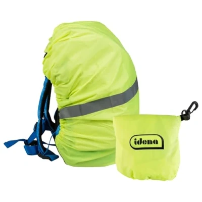 Immagine di Idena Parapioggia per Zaini e Zainetti, Giallo Neon con Strisce Catarifrangenti, Misura Universale Elastico, Idrorepellente, Sacchetto di Custodia Moschettone
