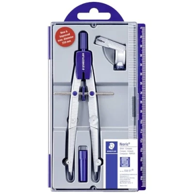 Immagine di Staedtler Noris Compasso Scuola Media Elementare e Superiore,Include Astuccio, Accessori Tubetto Mine Compasso, Ideale per Cancelleria Cartoleria Materiale Scolastico Cose la
