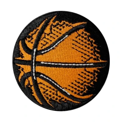 Immagine di WASPRO toppa a forma di palla da basket, simpatica ricamata termoadesiva cucire, per vestiti, ecc. 7 cm