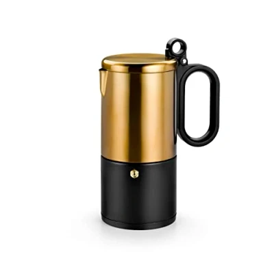 Immagine di BRA Kaffe Macchina Da Caffè in Acciaio Inox a 4 Tazze, Nera E Rame, Adatta Tutti I Tipi Di Fornelli All&#039;Induzione