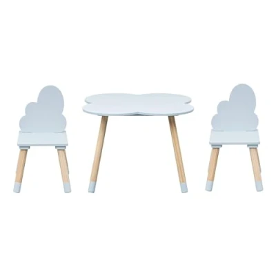 Immagine di Rebecca Mobili Set Tavolino e Seggiole per Bambini, Sedie Tavolo Cameretta, Celeste Marrone, MDF Pino, Stanza dei Giochi, Asilo Dimensioni: 44 x 60 cm / 50 25 Art. RE7141