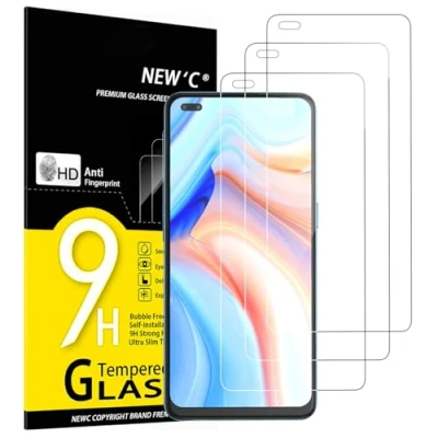 Immagine di NEW&#039;C 3 Pezzi, Vetro Temperato per Oppo Reno 4, [Non 4Z] Pellicola Prottetiva Anti Graffio, Impronte, Senza Bolle, Durezza 9H, 0,33mm Ultra Trasparente, Resistente