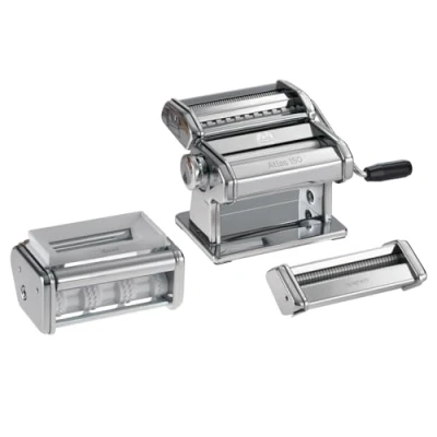 Immagine di Marcato GS PASTASET Macchina per Pasta Manuale con Inclusi Accessori Ravioli e Spaghetti, Acciaio Cromato, Argento, 20,3x14x20,3 cm