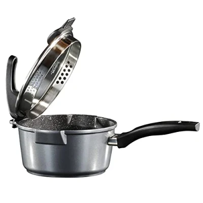 Immagine di Stoneline 14271 Future Pentola con Manico in Ghisa, 18 cm, Coperchio Vetro Forato per Scolare i Liquidi, Rivestimento Antiaderente