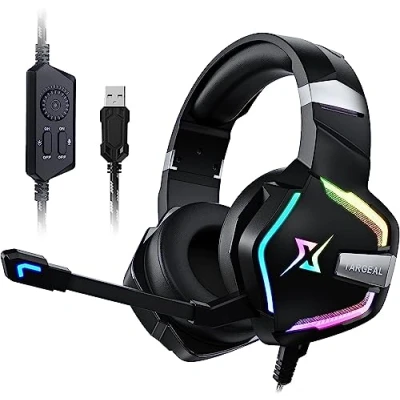 Immagine di Y YOPZI cuffie da gioco per PS4/PS5/PC/Xbox/Nintendo Swit [2023 New] ch, PS4 con cavo e luce RGB, stereo surround microfono, cancellazione del rumore