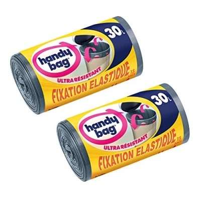 Immagine di Handy Bag, 3557880353391, Sacchetti per la spazzatura con maniglie scorrevoli a nastro e chiusura elastica, 30 L, 53 x 63 cm, 2 pacchi da 15 pz.