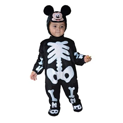 Immagine di Ciao Mickey Mouse Costume Tutina Scheletrino con Cuffia Orecchie Bambini Unisex, Nero/Bianco, 12 18 mesi, 11252.12