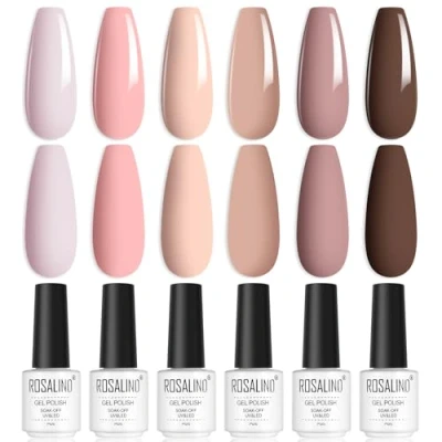 Immagine di ROSALIND Smalto Semipermanente Unghie, 6 Colori Rosa Marrone Nudo Smalti Semipermanenti per Unghie Soak Off Gel UV Principianti Nail Art