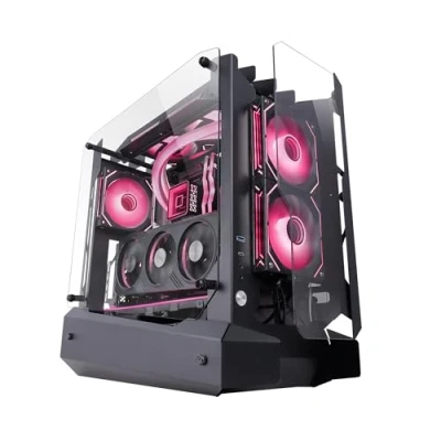 Immagine di MARSGAMING MC EDGE, Case Gaming ATX, Design Open Air, Triplo Pannello Vetro Temperato, Semitorre PC Supporto Raffreddamento a Liquido 240mm, Sistema Gestione Cavi Interno, USB C e 3.0, Nero