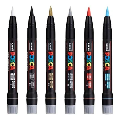 Immagine di Posca Uni PCF 350 Pennarello con punta a pennello, per tessuti, vetro, metallo, 6 colori più popolari