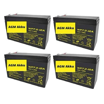 Immagine di 4 batterie al piombo AGM 12 V 7,2 Ah WP7.2 VDs, Faston 6,3 mm, compatibile con batteria gel, 7 Ah, 8 9 USV