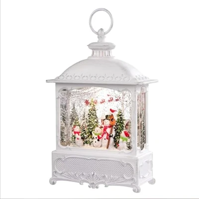 Immagine di Decorazione natalizia per interni Illuminazione a LED bianca rulli d&#039;acqua effetto antico lanterna con Babbo Natale sulla slitta funzionamento batteria timer controllo