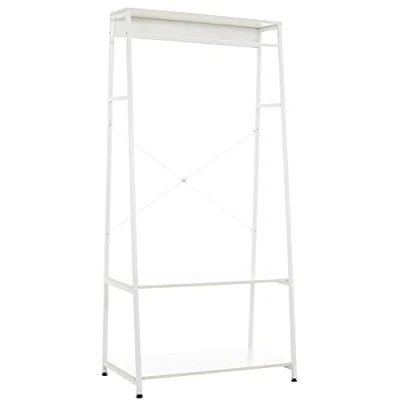 Immagine di CLP Stand Appendiabiti Luton I Organizer Guardaroba Telaio in Metallo con Tre Ripiani Salvaspazio Look Industriale, Colore:Bianco