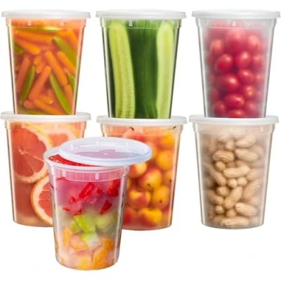 Immagine di YOYEAH 24 contenitori in plastica con coperchio 950 ml/32 oz riutilizzabili per alimenti, contenitore a prova di perdite, tazza coperchio, alimenti