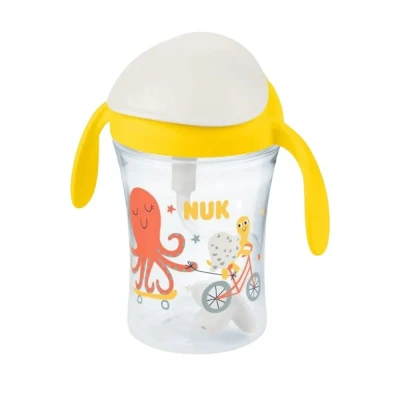 Immagine di NUK Motion Cup Tazza Per bambini antigoccia con cannuccia 8+ mesi bere da qualsiasi angolazione Coperchio che scorre Senze BPA 230 ml Giallo