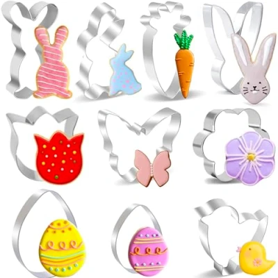 Immagine di BELSVOR Set di 10 Formine biscotti pasqua, Stampini pasqua in acciaio inossidabile, Stampi per decorazione biscotto/torta/biscotti/pasticceria, a forme