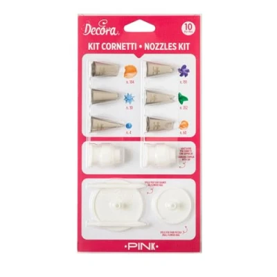 Immagine di Decora, 0252045 Kit Cornetti Pink 10 Pz, in Acciaio Inox senza Saldature, da utilizzare con l&#039;adattore standard contenuto nella confezione, insieme al supporto per fiori piccolo e grande, Rosa