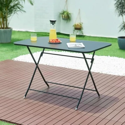 Immagine di [en.casa] Tavolo Pieghevole con Piano Rettangolare 110x70 cm Portatile da Esterno Interno Richiudibile in Acciaio Mobile Giardino Terrazza Balcone Nero