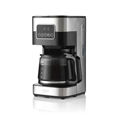 Immagine di Trebs 24100 Macchina da caffè con filtro per 12 tazze capacità di 1,5 l, programmabile, spegnimento automatico, antigoccia, display a LED, design in acciaio INOX, colore: nero