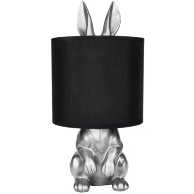 Immagine di Brubaker Lampada da Tavolo o Comodino Coniglio Dorato con Base in Ceramica e Paralume Tessuto Altezza 42 cm, Nero Argento