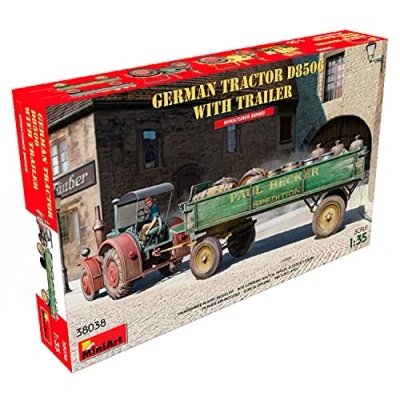 Immagine di Miniart 38038 Trattore tedesco D8506 in scala 1:35 con rimorchio riproduzione fedele all&#039;originale, modellismo, kit plastica, artigianato, hobby, incollaggio, di modelli, assemblaggio