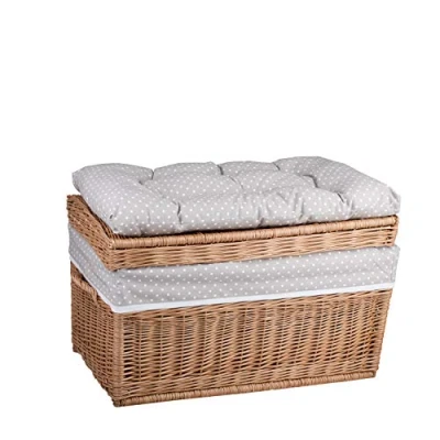 Immagine di e wicker24 Baule in Vimini Cassapanca Vintage Fatto a Mano Cesta con Coperchio Scatola Rettangolare da Interno Porta Giochi Contenitore