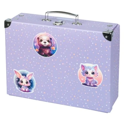 Immagine di Baagl valigetta per bambini giocattoli e forniture scolastiche, di cartone, giocattolo, pieghevole, custodia pieghevole con manico in metallo (animali preferiti)