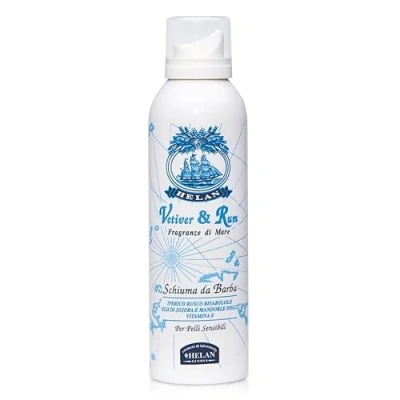 Immagine di Helan, Vetiver &amp; Rum, Schiuma da Barba Emolliente e Nutriente Emulsione Delicata, Favorisce la Scorrevolezza del Rasoio sulla Pelle, con Olii di Jojoba Mandorle Dolci, contro Irritazioni, 200 ml