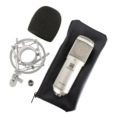 Immagine di Pronomic CM 100S Microfono a Condensatore Mic Diaframma Largo da 34 mm con Supporto Shock e Antivento Registrazione, Podcasting, Voice Over, Streaming, Home Studio Colore argento