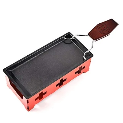 Immagine di TAMUME Mini Raclette 2 Persone Set Formaggio Fuso con Spatole Fonduta al Cheddar Piastre per (Rosso)