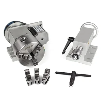 Immagine di RATTMMOTOR Asse rotativo CNC, 4th Axis Rotary K11 100 mm, cavità con mandrino a 3 fornelli, un rapporto di riduzione 6:1 contropunta da 65 per tornio fresatrice