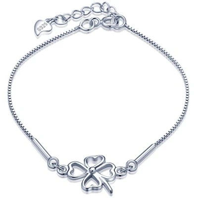 Immagine di Infinite U, elegante braccialetto da donna in argento sterling 925, con charm a forma di quadrifoglio e catenella regolabile