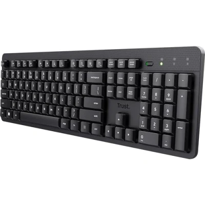 Immagine di Trust Ody II tastiera silenziosa QWERTY US Layout US, tasti flottanti a basso profilo, prova di fuoriuscite, ricevitore micro USB 2,4 GHz, wireless per PC, laptop, Mac Nero
