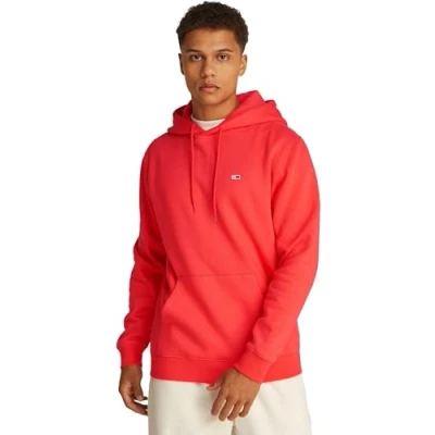 Immagine di Tommy Jeans Uomo Felpa Regular Fit Flag Fleece con Cappuccio, Arancione (Bright Vermillion), S