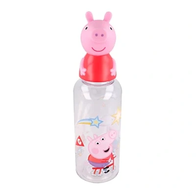 Immagine di PEPPA PIG Bottiglia d’acqua riutilizzabile per bambini di plastica design bambini, tappo con figura in 3D, capacità 560 ML senza BPA