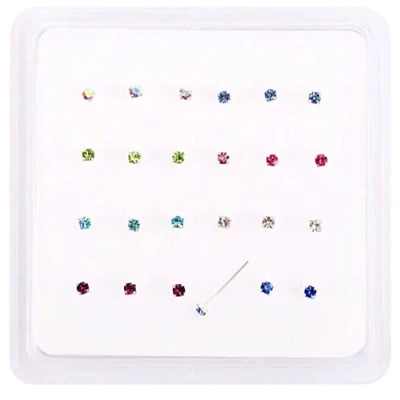 Immagine di Pacchetto 24 sterline borchie naso d&#039;argento clawset, 8 differenti, 3 per colore,piegati a L dimensioni gioiello 1,8 millimetri