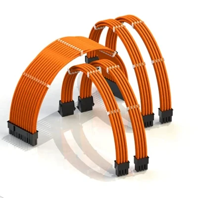 Immagine di LINKUP AVA 30cm PSU Personalizzato Prolunga Cavo Alimentatore Mod PC GPU┃Intrecciato con Kit Pettine┃1x 24 P (20 + 4)┃2x 8 (4 4) CPU┃2x (6 2) Set di GPU┃300mm Arancione