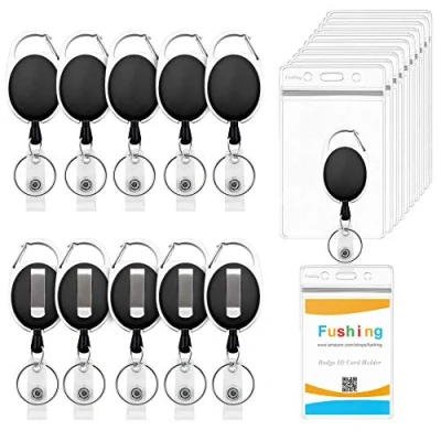 Immagine di Fushing 10 Pezzi Porta Badge,Retrattile Portabadge Clip con Portachiavi Estensibile,Verticale Badge Posteriore e Cinturino in Vinile