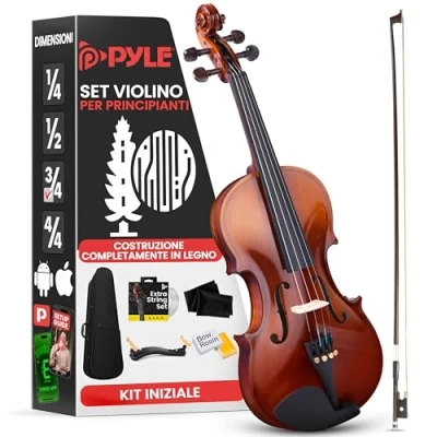 Immagine di Pyle Kit Violino 3/4 per Inizianti, Custodia, Archetto, Corde Extra, Accordatore Digitale, Supporto Spalla e Panno la Pulizia
