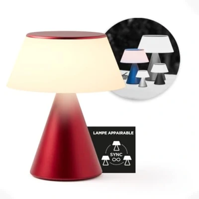Immagine di Lexon LUMA L Lampada da comodino sensibile al tatto, luce notturna senza fili con funzione dimmer e sincronizzazione multilampada, 9 colori LED, ricaricabile, alloggiamento in alluminio, rosso scuro