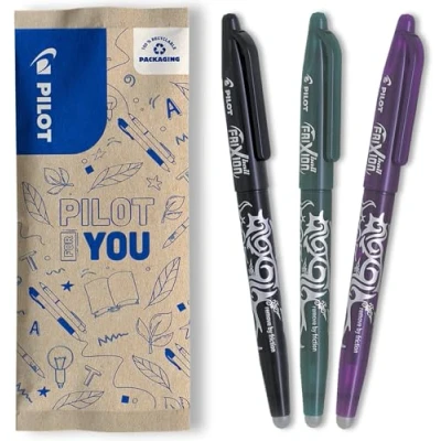 Immagine di PILOT Set di 3 FriXion Ball 07 Penna a Inchiostro Termosensibile Cancellabile roller Ricaricabile Nero, Verde, Viola Punta Media
