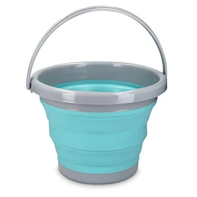 Immagine di Navaris Secchio Pieghevole 5 Litri in Silicone Secchiello Richiudibile 5l per Pulizie Bucato Campeggio Pesca Portatile Acqua Azzurro