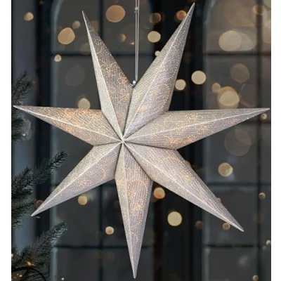 Immagine di Brubaker Stella di Natale da 60 cm per Interni dell&#039;Avvento a LED Appendere Luminosa 3D Decorazione Natalizia Illuminabile con Batteria Argento