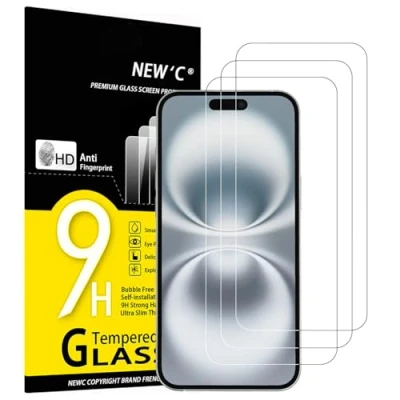 Immagine di NEW&#039;C 3 Pezzi, Vetro Temperato per iPhone 16 Plus (6,7&quot;), Pellicola Prottetiva, Senza Bolle, Durezza 9H, 0,35mm Ultra Trasparente, Resistente