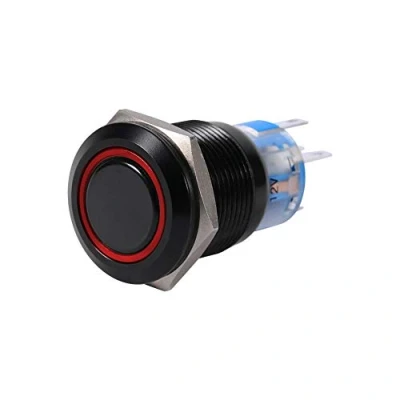 Immagine di interruttore a pulsante LED per auto, 4 colori 19 mm, 12V 24V, ON/OFF, impermeabile, autobloccante, flate (rosso)